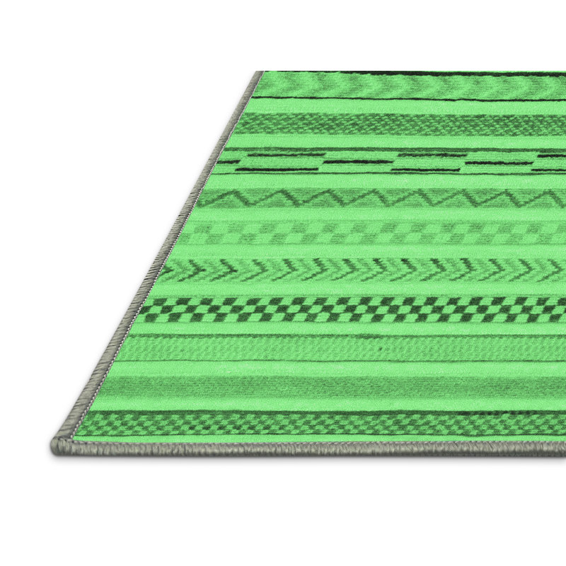 Tapis lavables à la machine à motif abstrait vert émeraude 2270, Rectangle de 5 pi x 8 pi