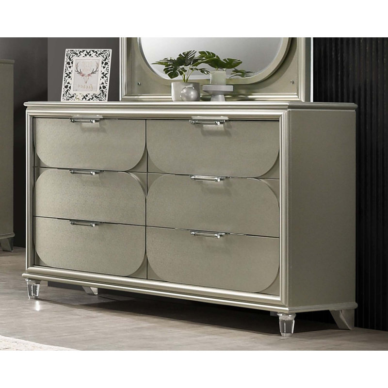 Commode 1 pièce avec poignées en acrylique et 6 tiroirs, Argent argent