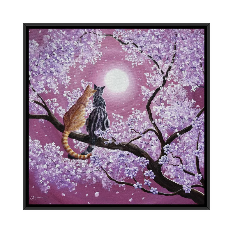 «Orange and Grey Tabby Cats in Cherry Blossoms» par Laura Iverson - reproduction d'art, H 26 po x l 26 po x P 1,5 po