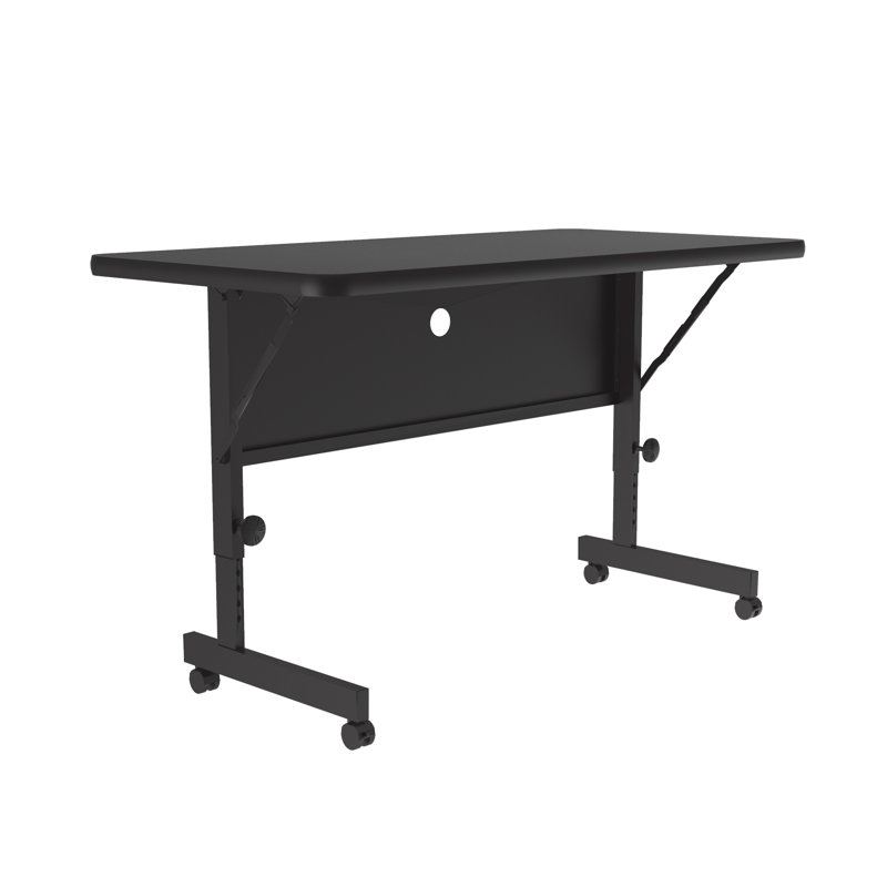Table de formation à hauteur ajustable avec panneau de modestie Kham Flipper, H 23 po x L 48 po x l 24 po, Granite noir