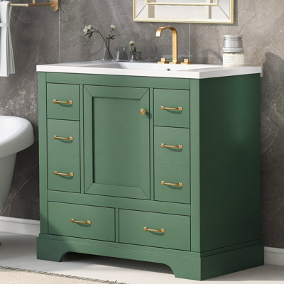 Kennedy 36'' Free Standing Single Bathroom Vanity With Ceramic Top -  Alexloger, Kennedy Green