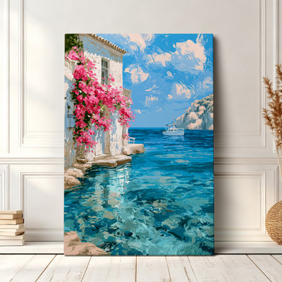  Coastal Ocean Canvas Wall Art, Mediterranean Seaside Landscape Painting Decor