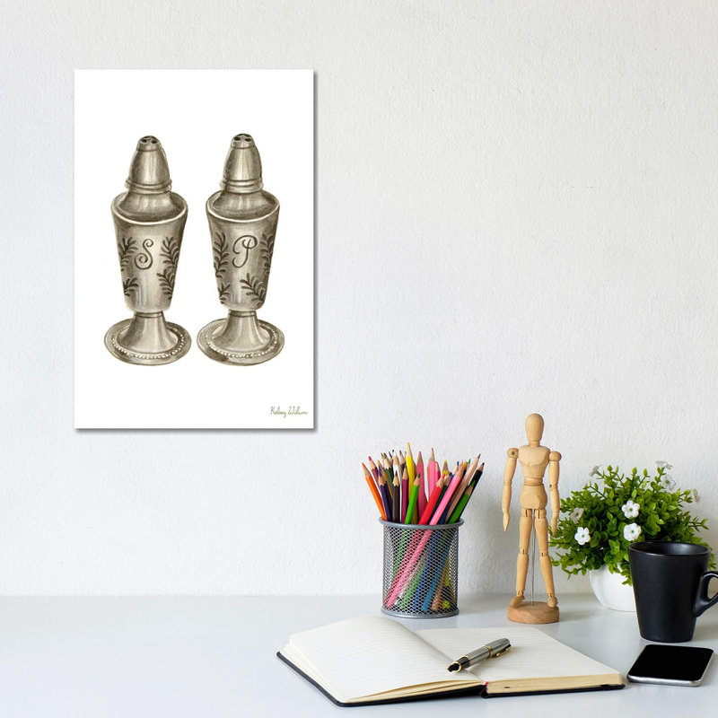 Vintage Tableware IV Salt And Pepper by Kelsey Wilson - Wrapped Canvas Painting, 20.32 cm H x 30.48 cm W