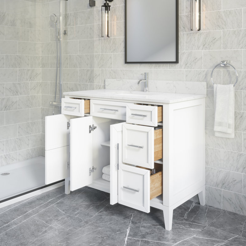 Tonora 42 in. W x 22 in. D Bath Vanity with Engineered Stone Top with Drawer Organizer, White