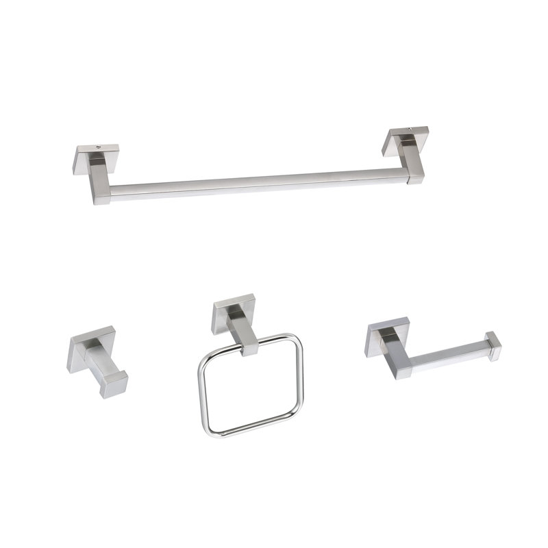 4-Piece Bath Hardware Set with Towel Bar,Towel Ring,Toilet Paper Holder and Robe Hook, Brushed Nickel