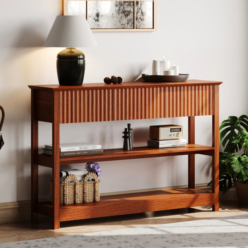 Console de couloir cannelée avec tiroirs doubles et tablette de présentation, largeur de 11,68 pouces, 47 tiroirs couleur cerise, attrait moderne pour la décoration