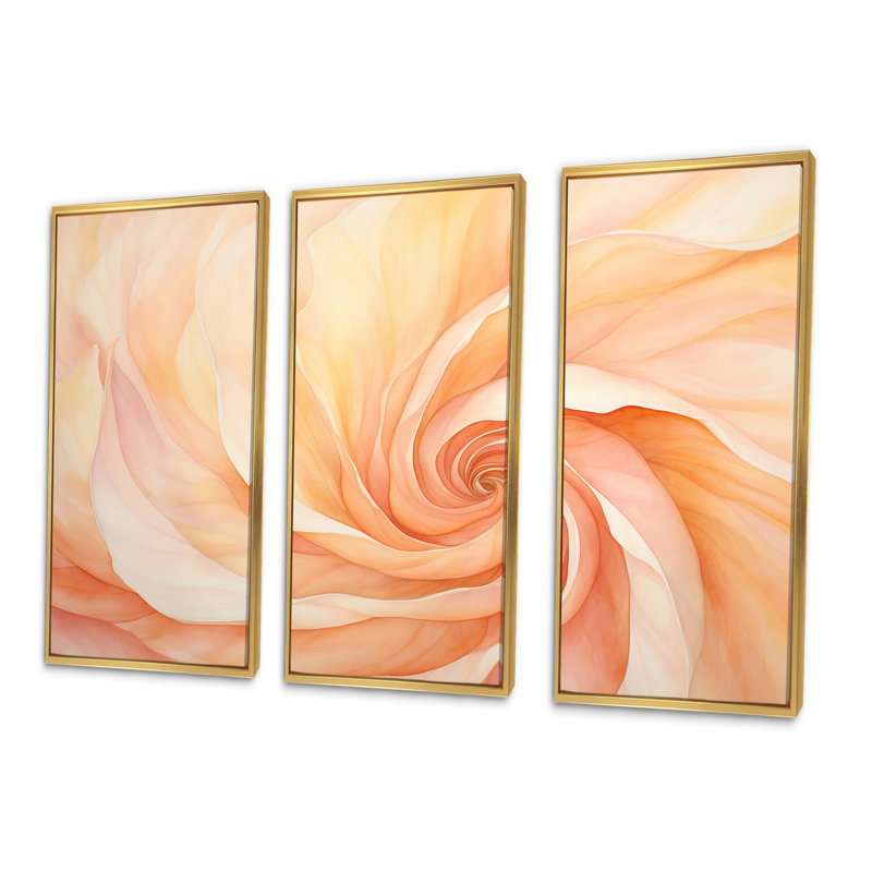 Ensemble de salon Peach Sunkissed Swirl Spiral - Abstract Spirals, H 32 po x l 48 po x P 1 po, Cadre flottant doré