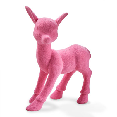 Flocked Standing Deer Decor Pink Styrofoam Christmas