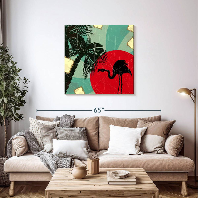 Brampt Retro Flamingo And Palm, 36" H x 36" W