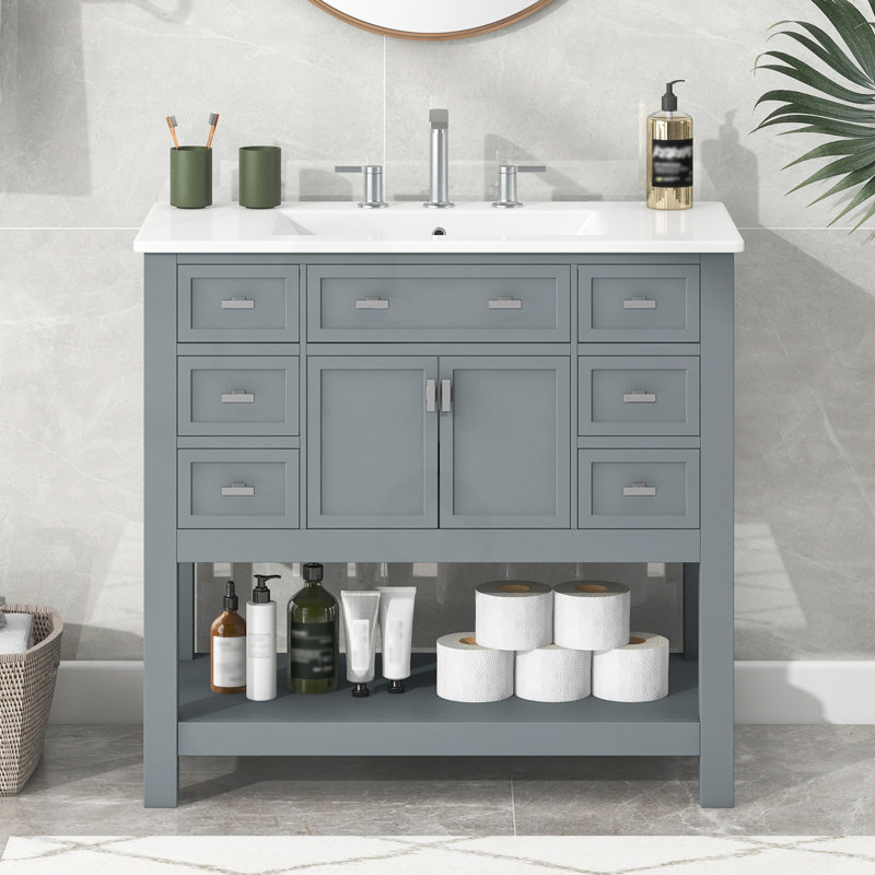 Armoire Hetzel avec 2 portes à fermeture douce et 6 tiroirs, Gris