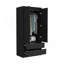 Armoire 2 tiroirs Austin, double porte, tringle - noir-1266633598