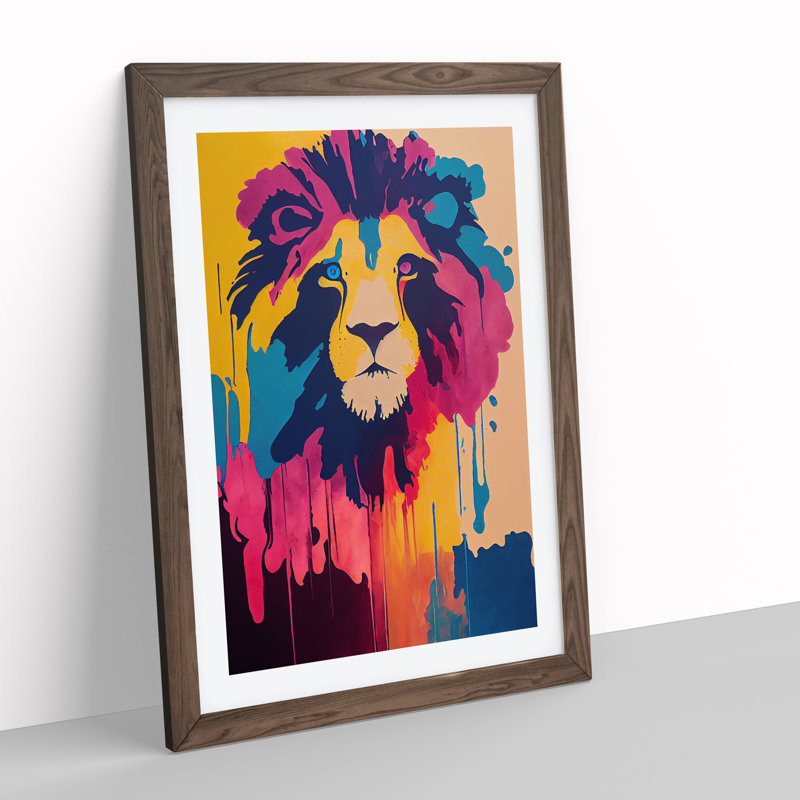 Lion Dripped Abstract - Framed Print, 46cm H x 34cm W x 2cm D, Walnut