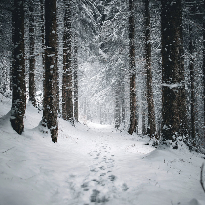 «Quiet Snow Forest Trail», art mural sur toile tendue, 20 po x 20 po