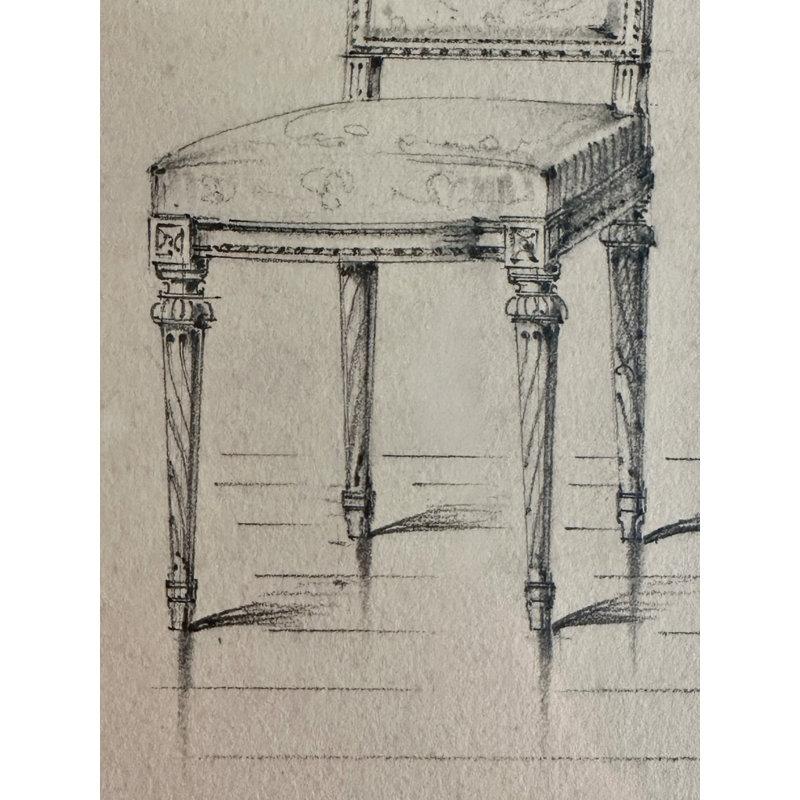 The Paris Apartment Collection Antique Sketch No. 908: Louis XVI Vanity Chair with Flower Basket Back, Paris Atelier Drawing