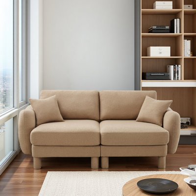 Boucle Fabric 2-seater Loveseat Sofa Couch With Distinctive Shell-shaped Armrests,cylindrical Legs Wrapped With Self-fabric