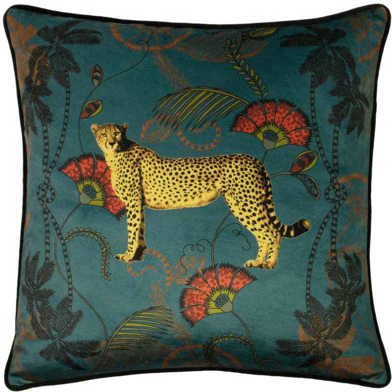 Plains Tropica Cheetah Floral Square Scatter Pillow Cover, Teal
