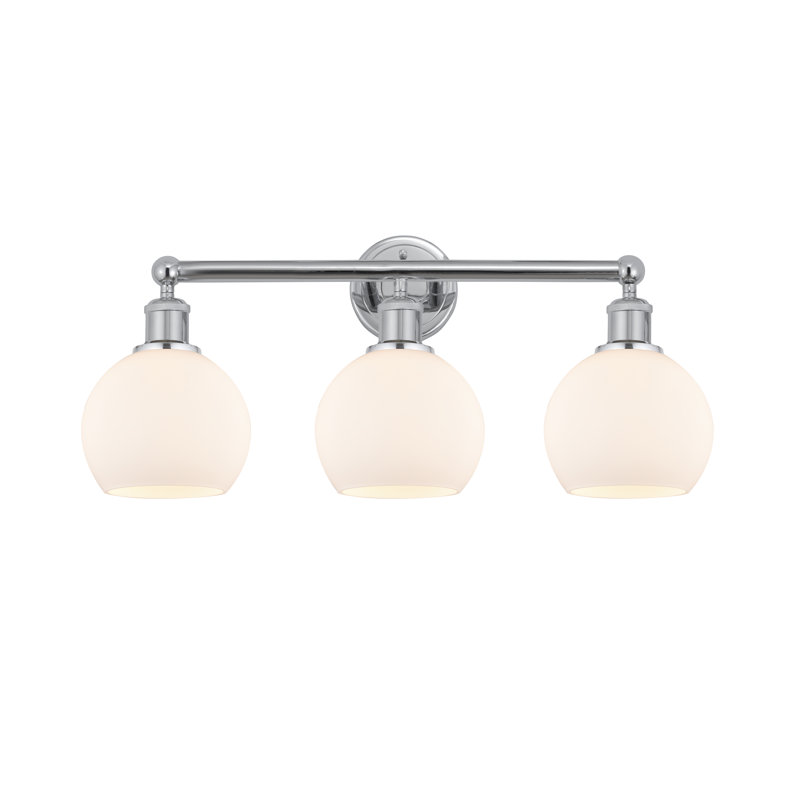 Éclairage pour salle de bain 3 lumières à intensité variable, Blanc mat, Chrome poli, H 12 po x l 34,5 po x P 8,25 po