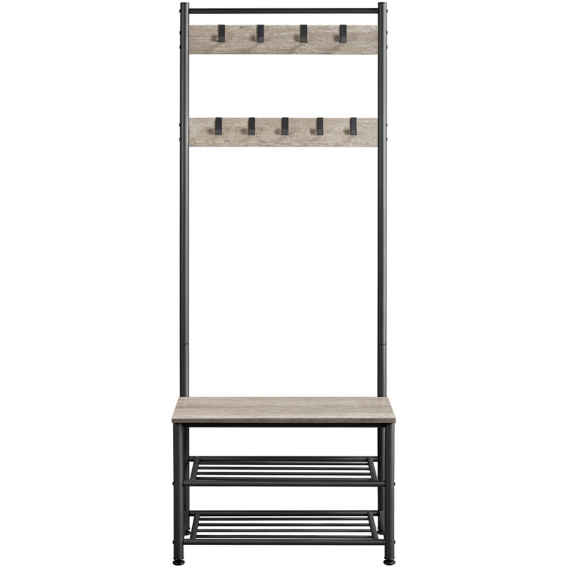 Hall Tree 72.5cm Wide with Bench and Shoe Storage, Black/Grey