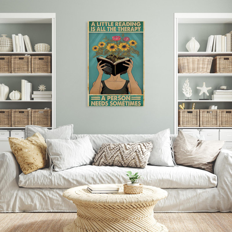 A Little Reading Is All The Therapy - 1 Piece Rectangle Graphic Art Print On Wrapped Canvas, H 36 po x l 24 po x P 1,25 po