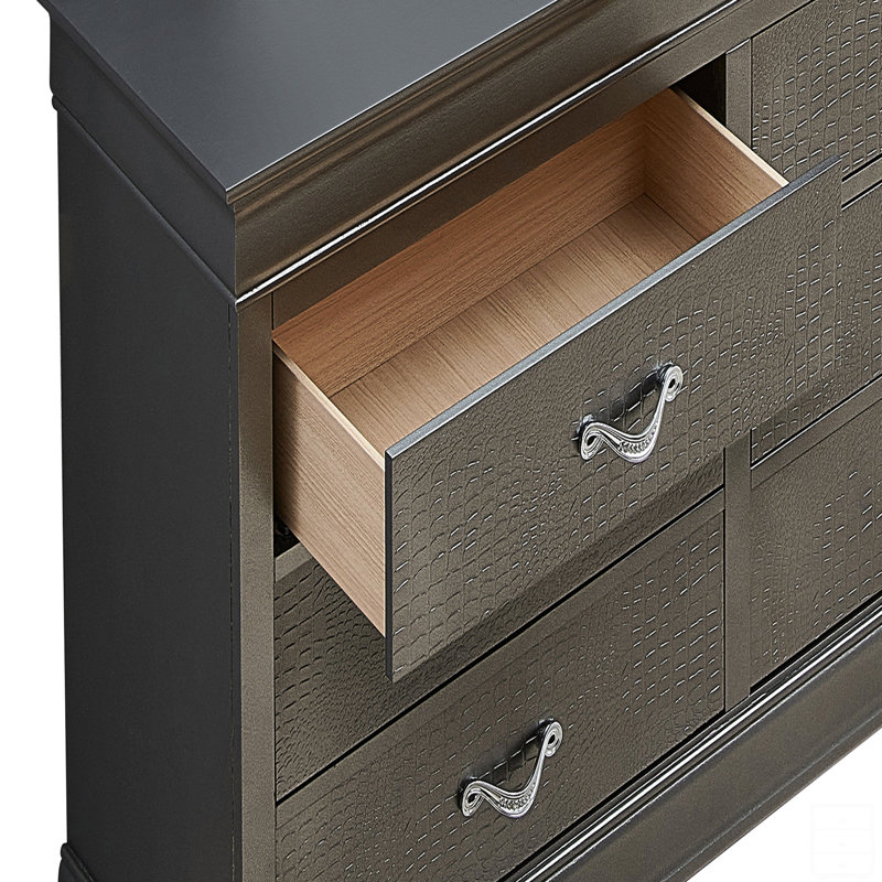 57'' W 6 - Drawer Dresser, Black Metallic