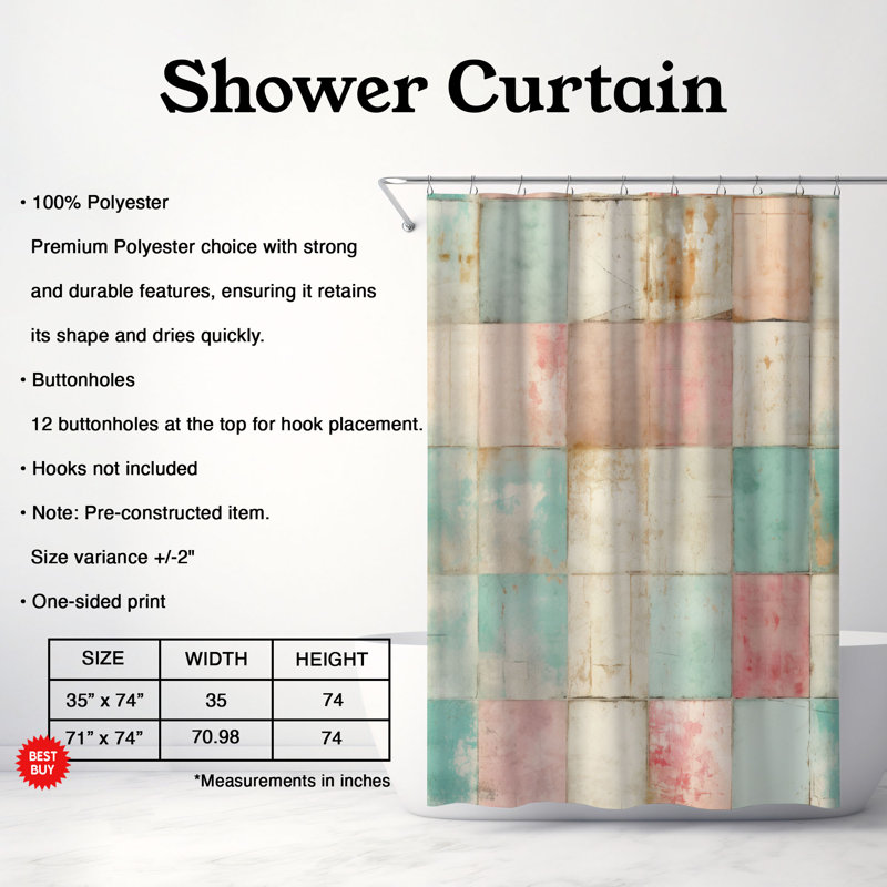 Rideau de douche Teal Echoes - Premium, H 74 po x l 71 po, Teal Echoes
