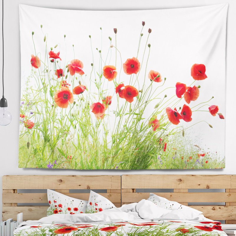Tapisserie coquelicots sur fond blanc, H 32 po x l 39 po