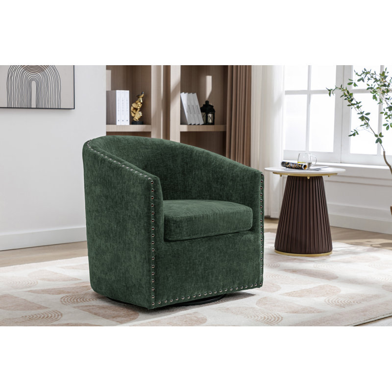 Fauteuil d'appoint pivotant en tissu Wanti, Mélange de polyester vert