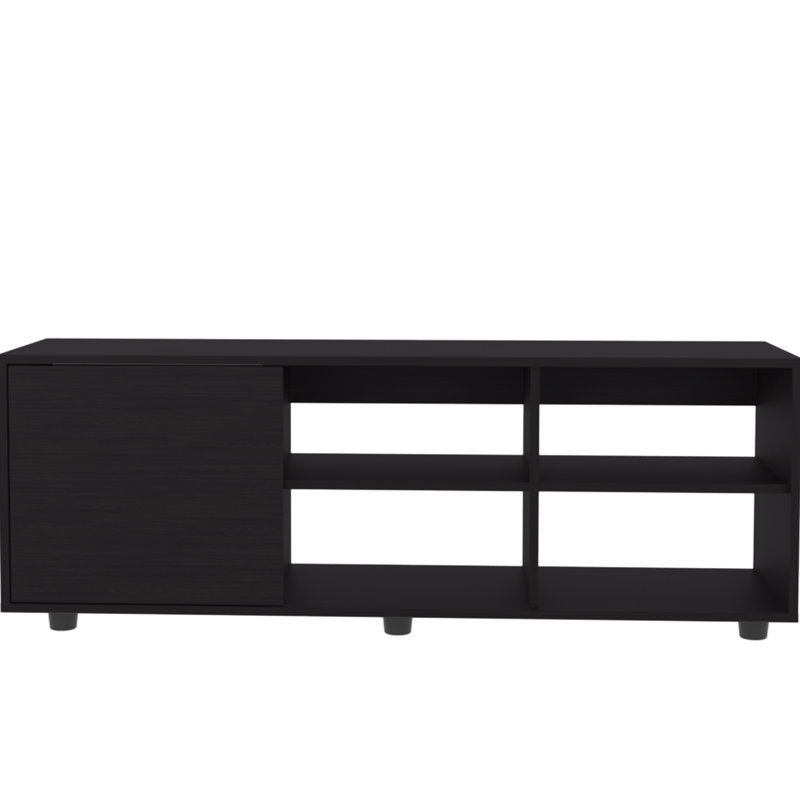 Meuble télé moderne avec quatre tablettes spacieuses et un espace de rangement caché 40-49 po, Noir