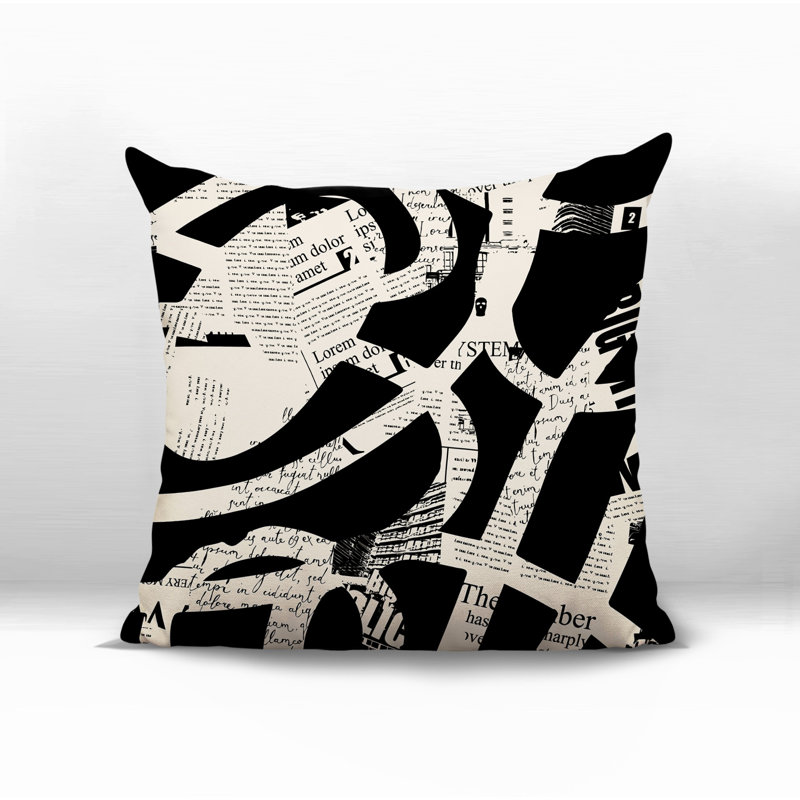Oreiller carré réversible intérieur / extérieur Kaya, H 15 po x l 15 po, Blanc cassé / abstrait noir