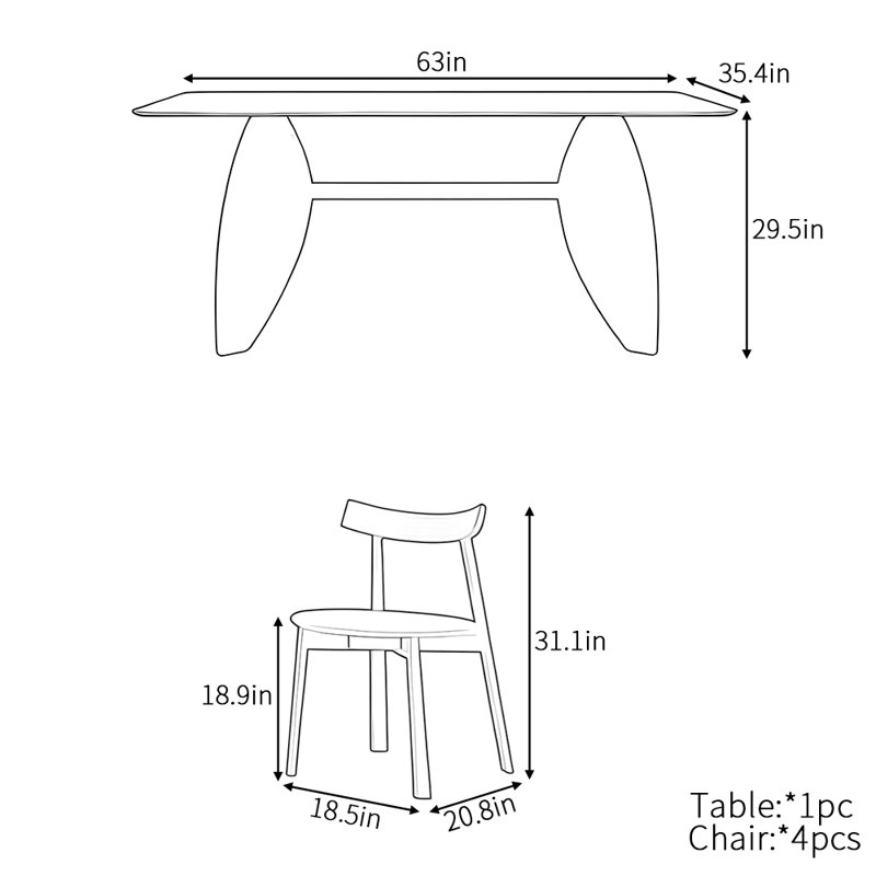Ensemble de table de salle à manger simple de style italien, H 29,5 po x L 63 po x l 35,4 po