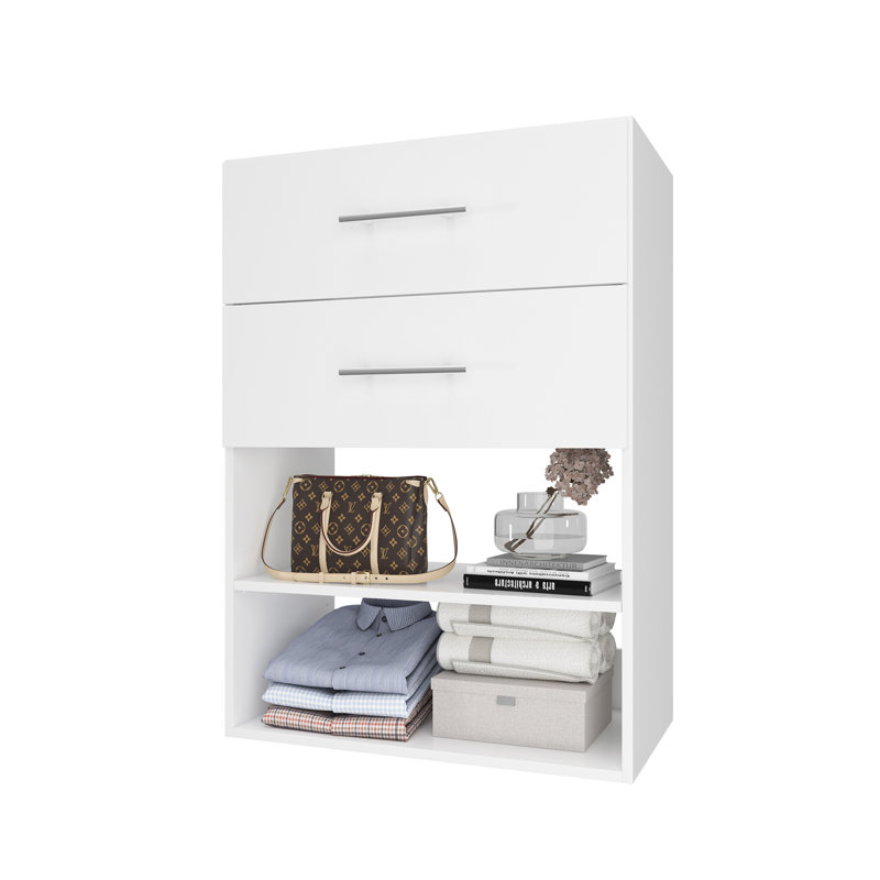 2 Drawer Short Tower Closet Unit Closet System, White, 36" H x 19.5" W x 14" D