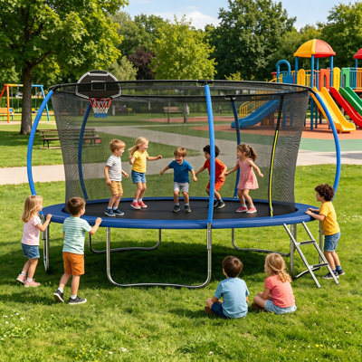 Tranpoline 14FT pour enfants avec filet de sécurité Tranpoline récréative pour adultes Approuvé ASTM Tranpoline pour la cour extérieure avec panier de basketball