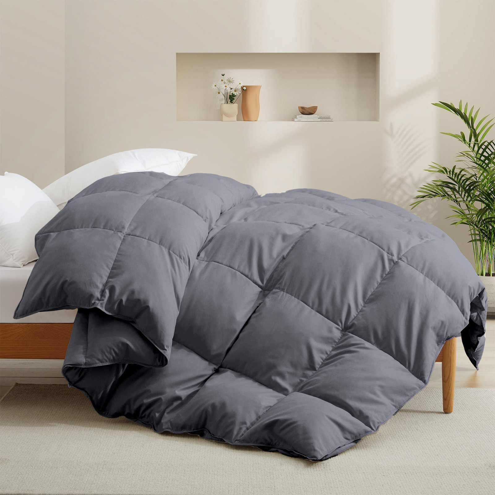 600 Fill Power All Season Down Comforter Duvet Insert, King, Dark Gray