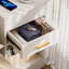 Bedside Table with Flip-Top Drawer, Bedside Cabinet with LED Lights & UK Charging Station, 2AC/2USB Open Shelf Wood Side Table, Nightstand for Bedroom Living Room Home-873177699