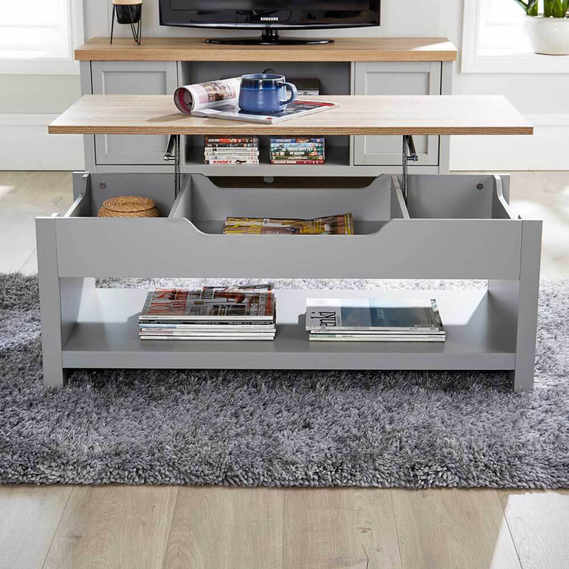 Acushnet Lift Top Coffee Table with Storage, Light Grey