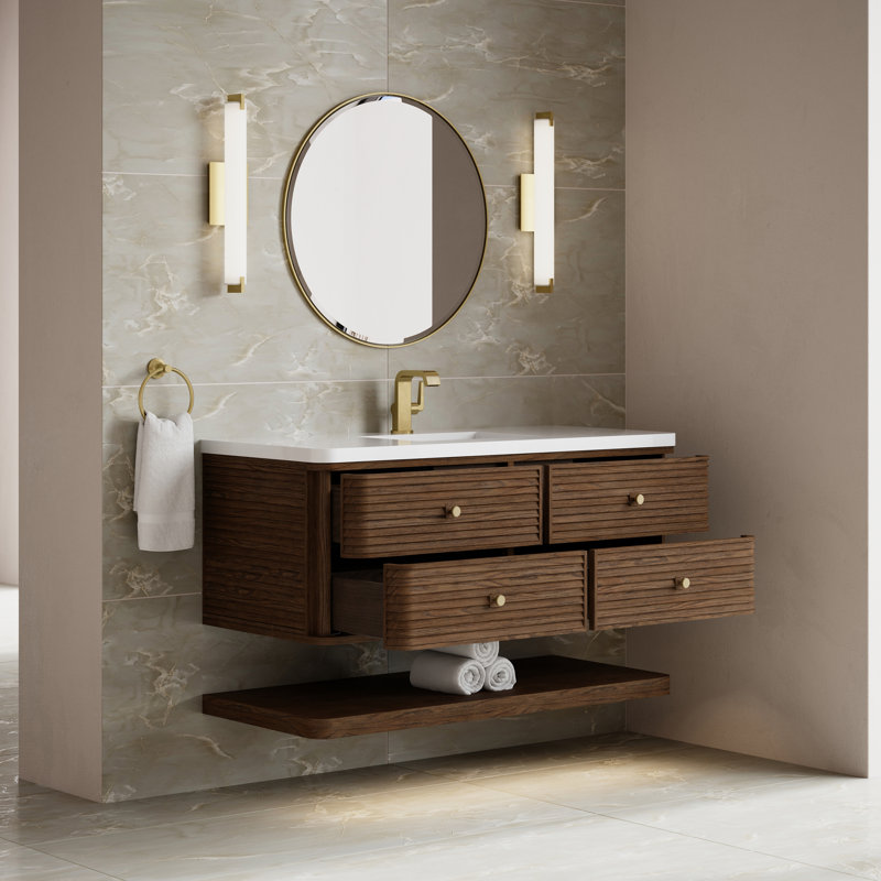 Allamari 48" W Single Vanity, Single-Hole, Sable Oak, White Zeus Silestone