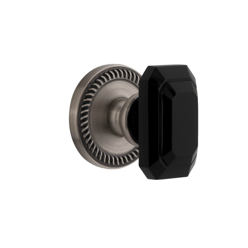 Rosette Grandeur avec poignée en cristal noir Baguette, 2.75", Étain antique