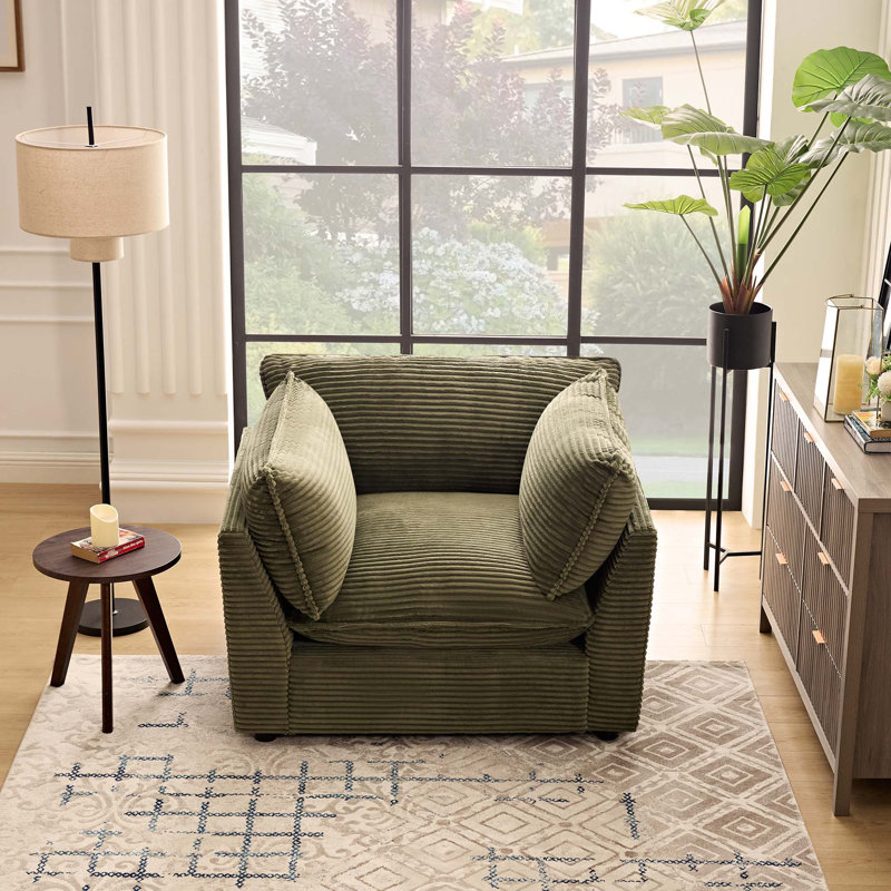 Fauteuil d'appoint rembourré de 44,49 po Heffernan, Velours côtelé vert