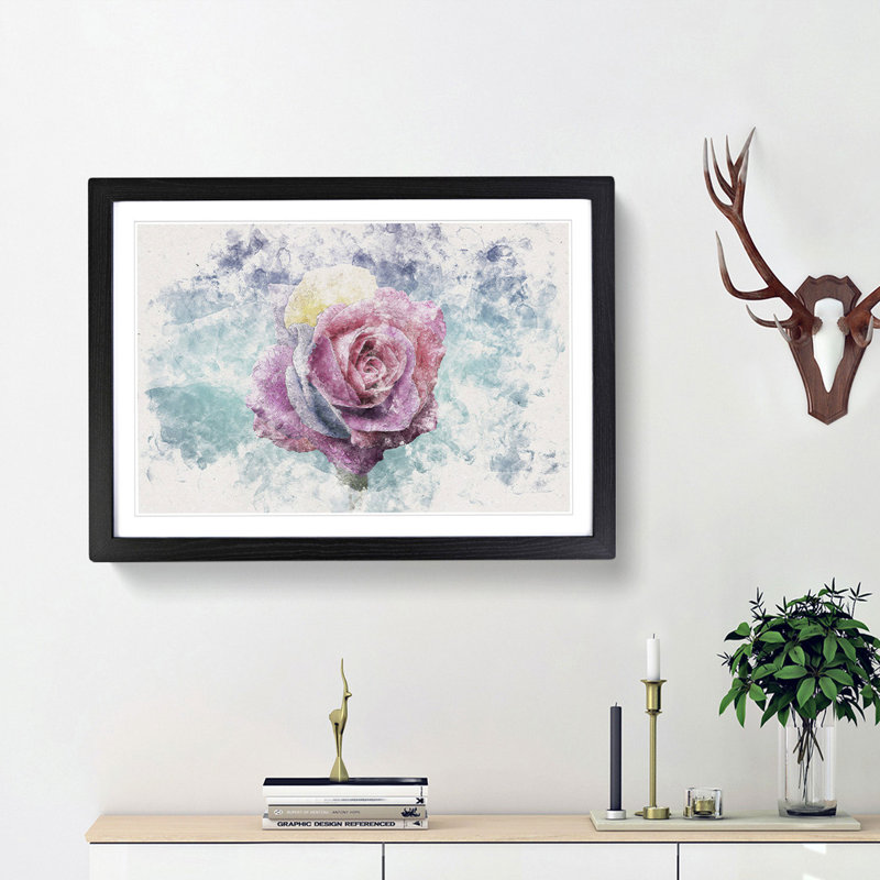 Multicoloured Rose Flower - Framed Print, 62cm H x 87cm W x 2cm D, Black Framed