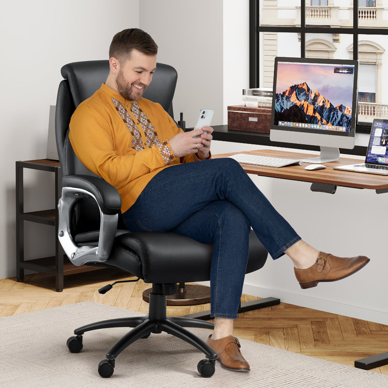 Big And Tall Office Chair, Back Vibration Massage Office Chair With 6 Vibration Points & Heat For Heavy People 500Lbs, Wide Seat Comfortable Executive Chair, Ergonomic Home Office Desk