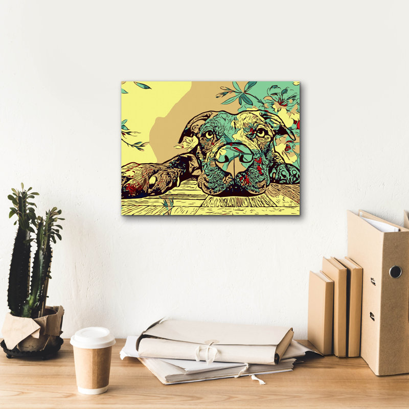 «Pitbull Love Style» par Dean Russo, art mural sur toile, H 12 po x l 16 po x P 0,75 po