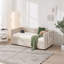 Lit de jour simple rembourré avec lit gigogne, port USB, poches latérales, dossier à motif en V moderne, aucun sommier nécessaire pour la chambre à coucher, la chambre d'amis (beige, simple)-204435715