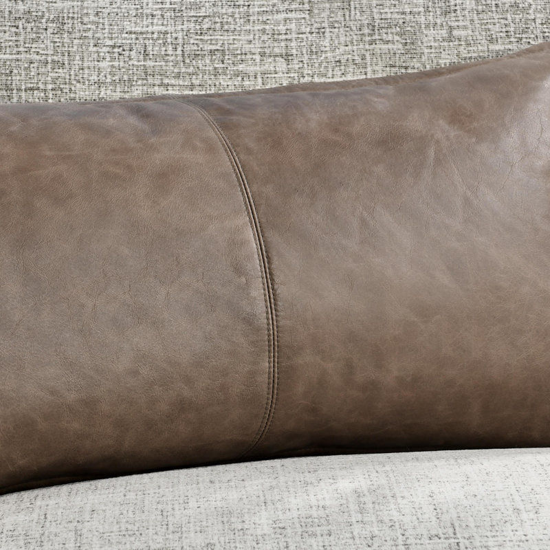 Kosas Home Cheyenne 100% Leather Throw Pillow, 14" x 22", Taupe, Rectangular