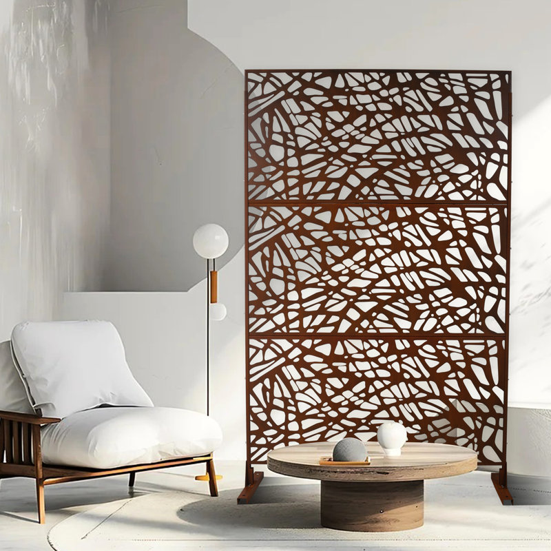 Paravent métallique autoportant - 193 cm H 122 cm L, rouge rouille. Idéal pour le patio, la terrasse, le balcon et la barrière intérieure.