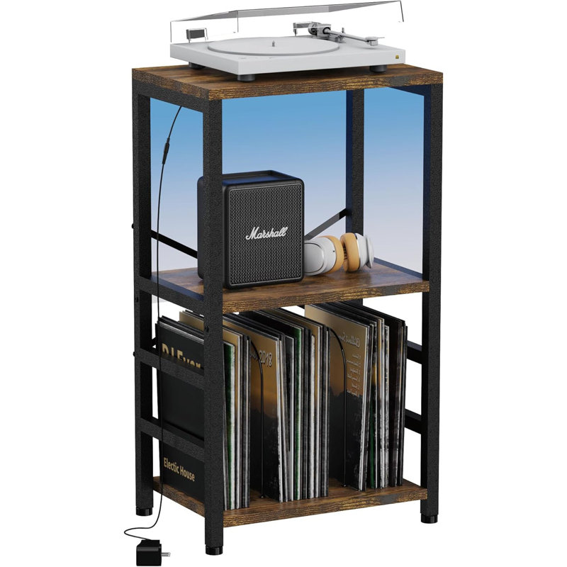 End Table With LED Light,Record Player Stand
