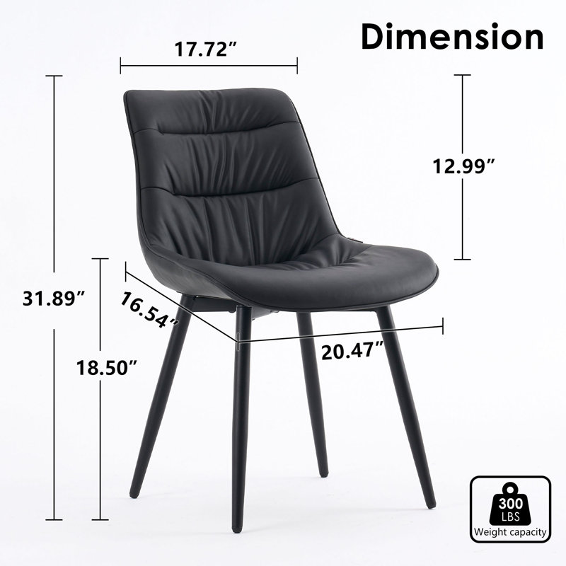 Modern Upholstered Back Dining Chair Armless Side Chair With Metal Legs, Black