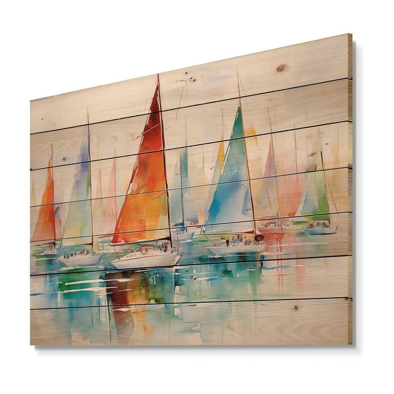 Calliphon Miminimlaism Watercolor Regatta I, impression sur bois naturel, H 24 po x l 32 po x P 0,78 po