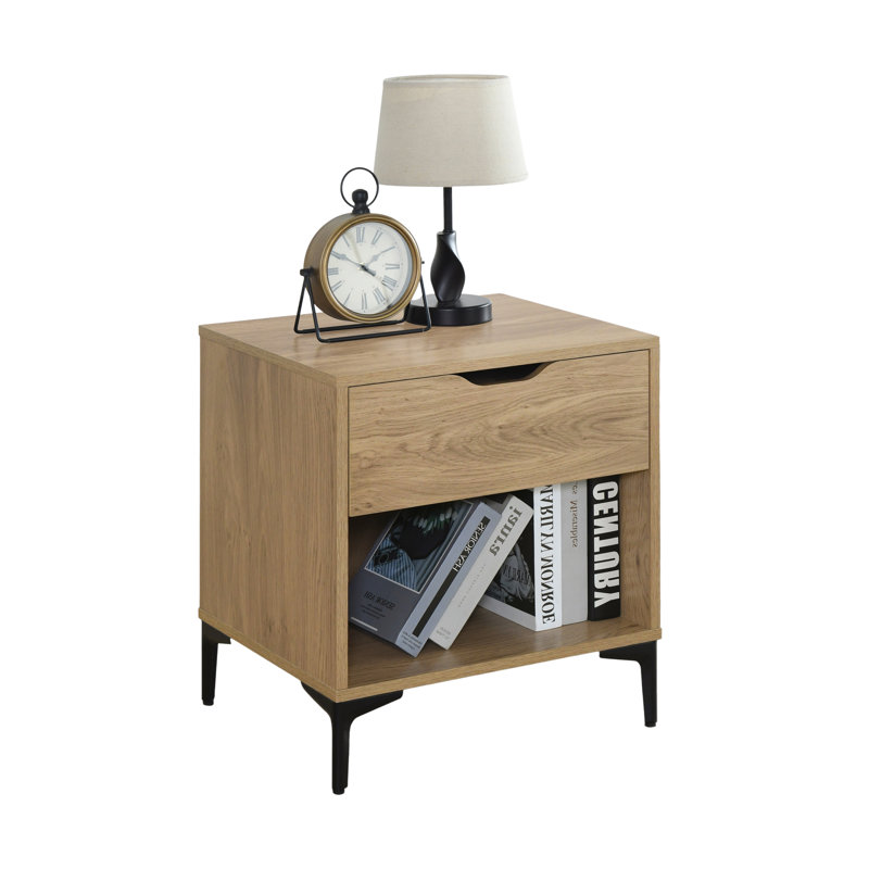 Table de chevet 1 tiroir en bois Nova, table de chevet avec tiroirs de rangement, table de chevet compacte pour la chambre à coucher, table de bout ou table d'appoint pour le salon, P 15,7 po x l 18,9 po x H 21,3 po