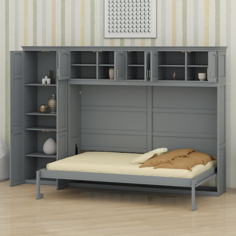 Murphy Bed Wall Bed With Cabinets, Gray
