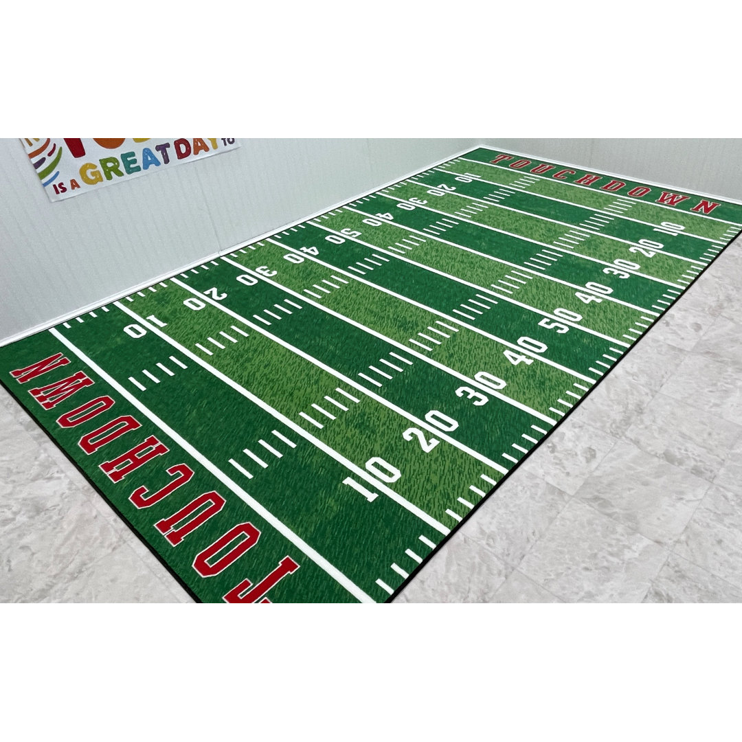 KidCarpet Football Field Rug, 7.5 x 12 Ft Rectangle Sports Rug for Kids' Room or Recreation Area Kid Carpet Rug